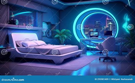 Futuristic Bedroom with Furniture, Empty Apartment or Space Ship ...