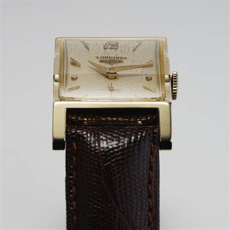 1953 Vintage Longines Watch in Yellow Gold with Brown Leather Strap ...