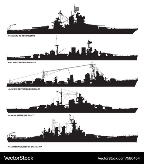 Naval warship silhouettes Royalty Free Vector Image