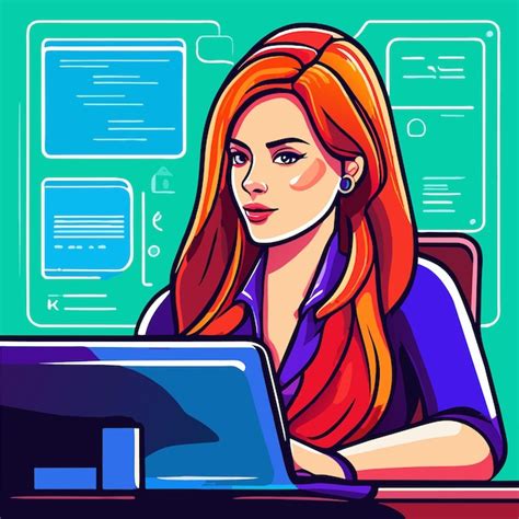 Premium Vector | Girl works on the office desk hand drawn flat stylish ...