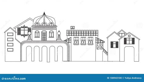 Contour of Small Town Buildings. Vector Cityscape Silhouette Stock Illustration - Illustration ...