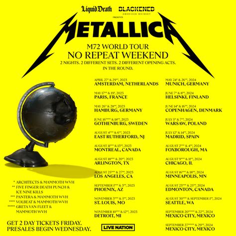 Metallica Tour Dates 2025 Usa - Irena Raeann