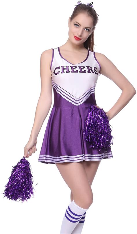 SurePromise Cheerleader Ladies Womens Sports High School Cheer Girl Uniform Fancy Dress Costume ...