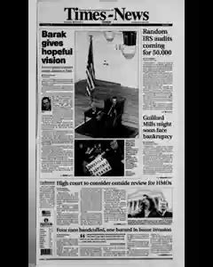 Burlington Times News Archives, Jan 17, 2002, p. 1