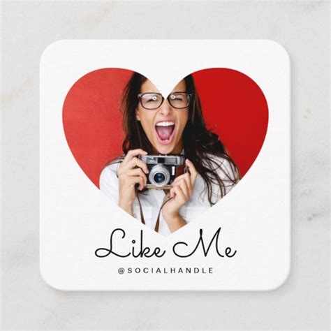 Like Me White Photo Heart Frame Girly Social Media Square Business Card | Zazzle.com