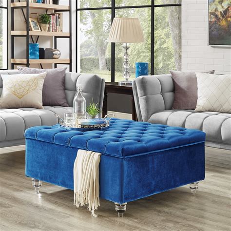 Inspired Home Clarissa Ottoman Cocktail Coffee Table Square, Blue ...