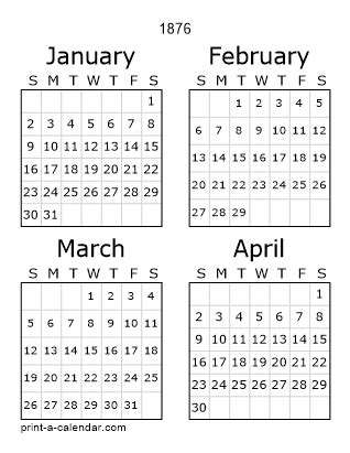 Download 1876 Printable Calendars