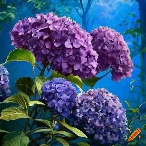 Painting of purple hydrangea in art nouveau style on Craiyon