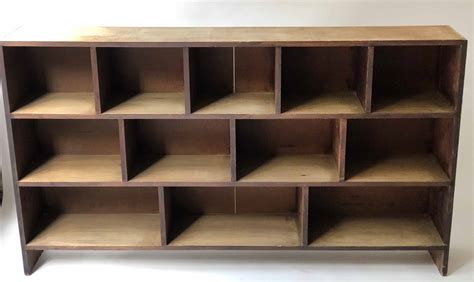 CUBBY HOLES/SHELVES, vintage pine shelving with twelve graduated compartments, 107cm H x 186cm W ...