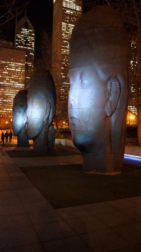 CHICAGO, ILLINOIS, UNITED STATES - DEC 12, 2015: Stone Sculptures during a Winter Night at ...