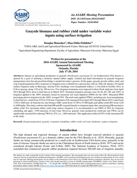 (PDF) Guayule biomass and rubber yield under variable water inputs using surface irrigation