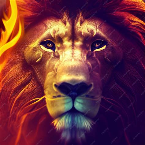 Premium Photo | Lion with mane made of fire creative illustration