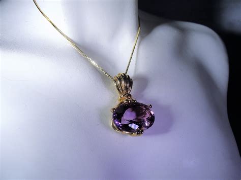 14K Amethyst Necklace, 6 Carat Amethyst Pendant, Purple Pendant, 20 14K Gold Chain, February ...