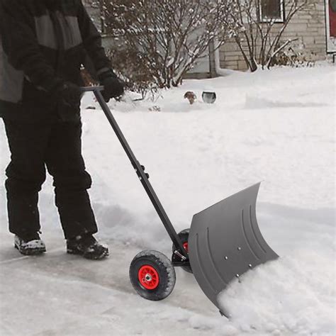 Winado Heavy Duty Steel Adjustable Rolling Snow Shovel Pusher With 10 ...