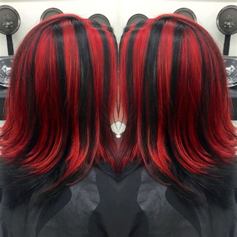 Red and black chunky highlights Red Ombre Hair, Hair Color Streaks ...