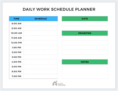 Personal Daily Work Schedule Planner | Buildremote