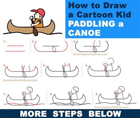 How to Draw a Cartoon Kid Paddling a Canoe Easy Step-by-Step Drawing ...