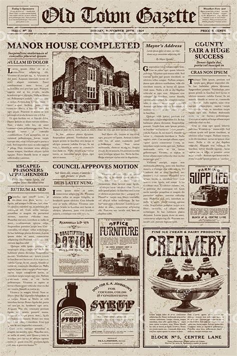 the front page of an old town gazette newspaper with images of buildings and other items