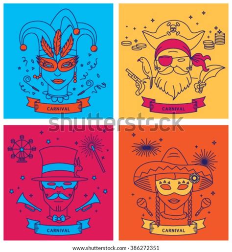 Set Carnival Characters Masks Costumes Line Stock Vector (Royalty Free) 386272351 | Shutterstock