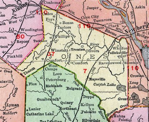 Jones County, North Carolina, 1911, Map, Rand McNally, Trenton ...