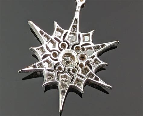 Antique Victorian Diamond Star Pendant, Silver on Gold, Necklace For Sale at 1stDibs