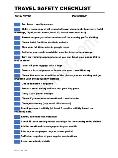 Travel Safety Checklist Check more at: akiterider.com | Safety ...