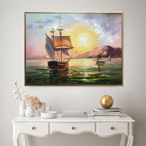 Sailing Ship Oil Painting Original Ship at Sunset Painting - Etsy