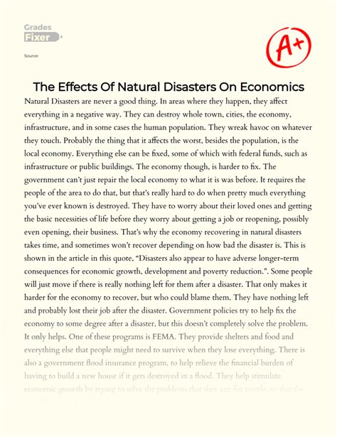 The Effects Of Natural Disasters On Economics: [Essay Example], 605 words