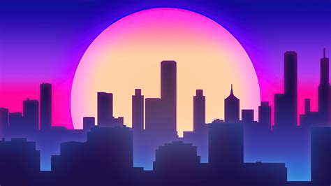 Download wallpaper 2048x1152 city vibes, synthwave, big moon ...