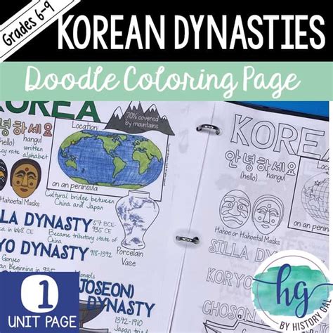 Korean Dynasties Beginning of Unit Coloring and Doodle Page for Student Notebooks - By History Gal