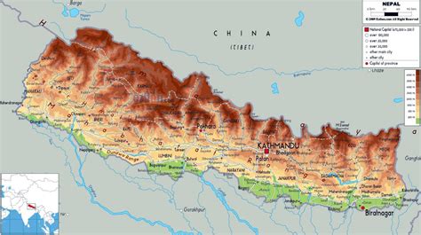 Large physical map of Nepal with roads, cities and airports | Nepal ...