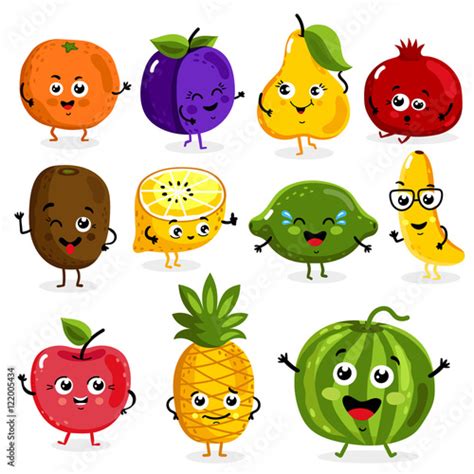 Cartoon funny fruits characters isolated on white background vector illustration. Funny fruit ...