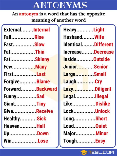 300+ Opposites (Antonyms) from A-Z with Great Examples • 7ESL | Learn english, English grammar ...