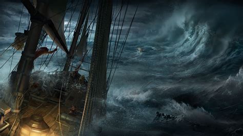 sailors, Nature, Water, Sea, Waves, Digital art, Sailing ship, Storm ...