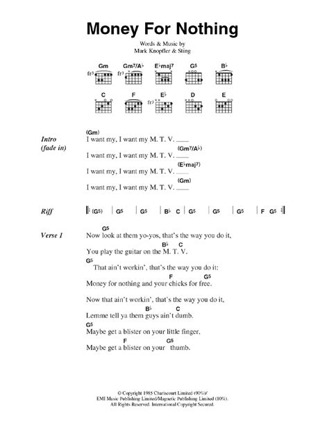 Money For Nothing by Dire Straits - Guitar Chords/Lyrics - Guitar ...