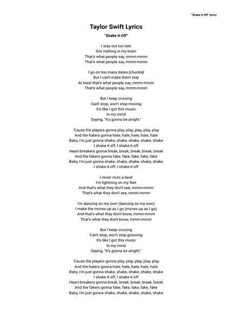 Taylor Swift Lyrics - Shake It Off | PDF | Songs Written | Pop Songs