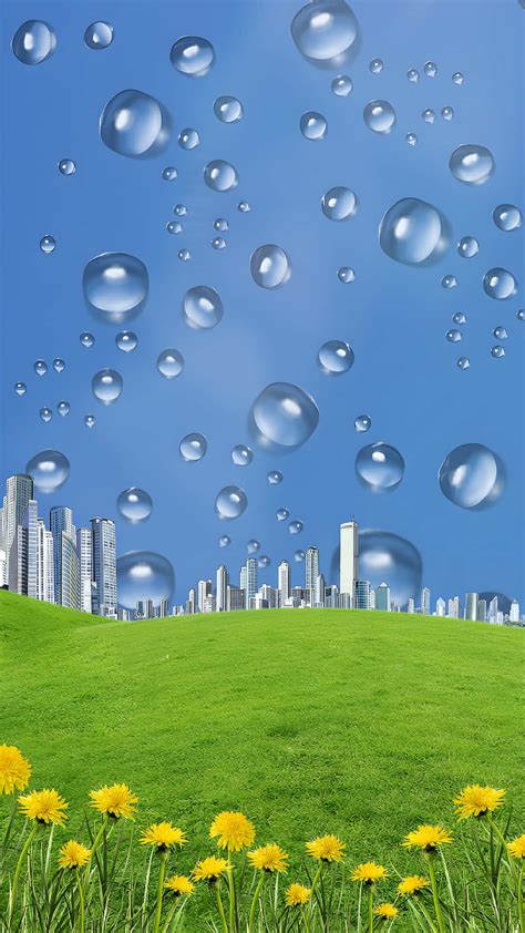 Download Bubbles Over Cityscape Skyline Wallpaper | Wallpapers.com