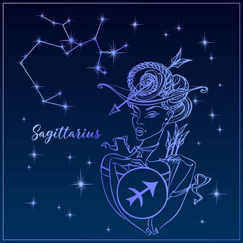 Zodiac sign Sagittarius a beautiful girl. The Constellation of Sagittarius. Night sky. Horoscope ...