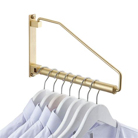 Folding Wall Mounted Clothes Hanger Rack Clothes Hook Solid Brass with Swing Arm Holder Clothing ...