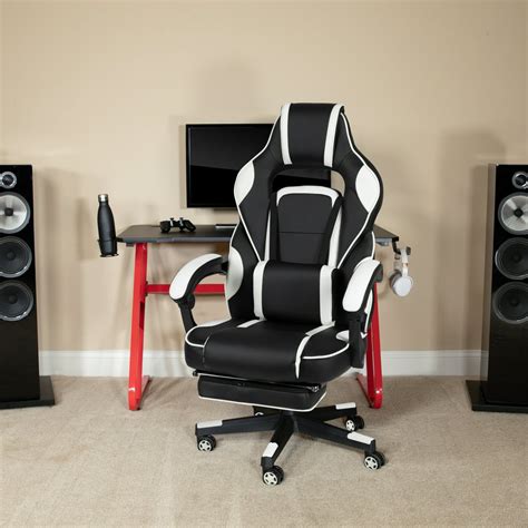 Flash Furniture Red Gaming Desk with Cup Holder/Headphone Hook & White Reclining Back/Arms ...