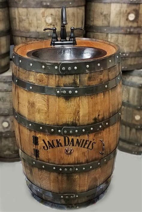 Whiskey barrel sink, hammered copper, rustic antique bathroom / bar / man cave vanity, wine, oak ...