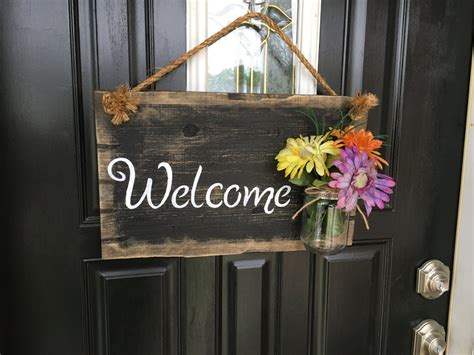 Front door welcome sign Front porch welcome sign Rustic wood