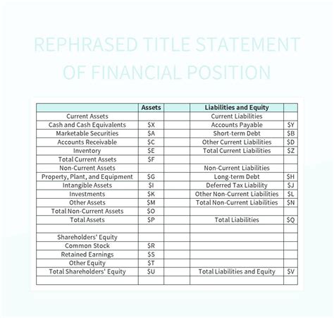 Free Statement Of Financial Position Templates For Google Sheets And Microsoft Excel - Slidesdocs