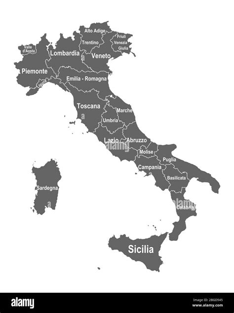 Map of Italy with names of the regions Stock Photo - Alamy