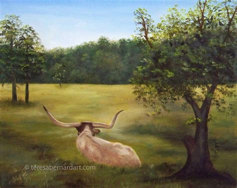 Texas Longhorn in The Meadow - Teresa Bernard Oil Paintings