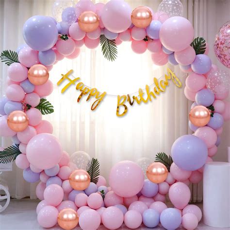 Girls Happy Birthday Balloons Banner Decorations Kit Combo- 96Pcs For Girl Kids Baby First Bday ...