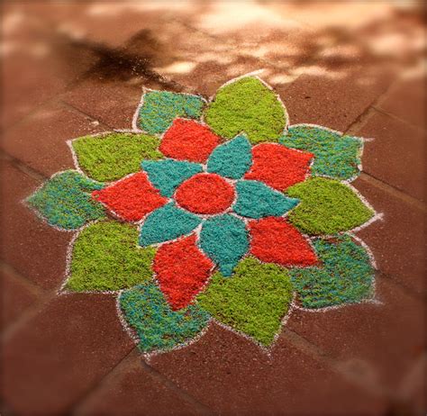 Dyed Rice Rangoli - Diwali 2014 | Diwali, Rangoli ideas, Flower rangoli