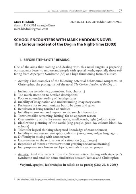 (PDF) School encounters with Mark Haddon's novel The Curious Incident of the Dog in the ...