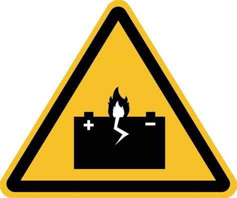 Yellow triangle warning sign with battery icon. Dangerous batteries warning sign. flat style ...