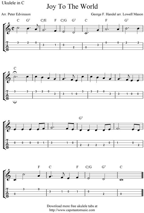 Free Sheet Music Scores: Joy To The World, free Christmas ukulele tab sheet music | Ukulele ...